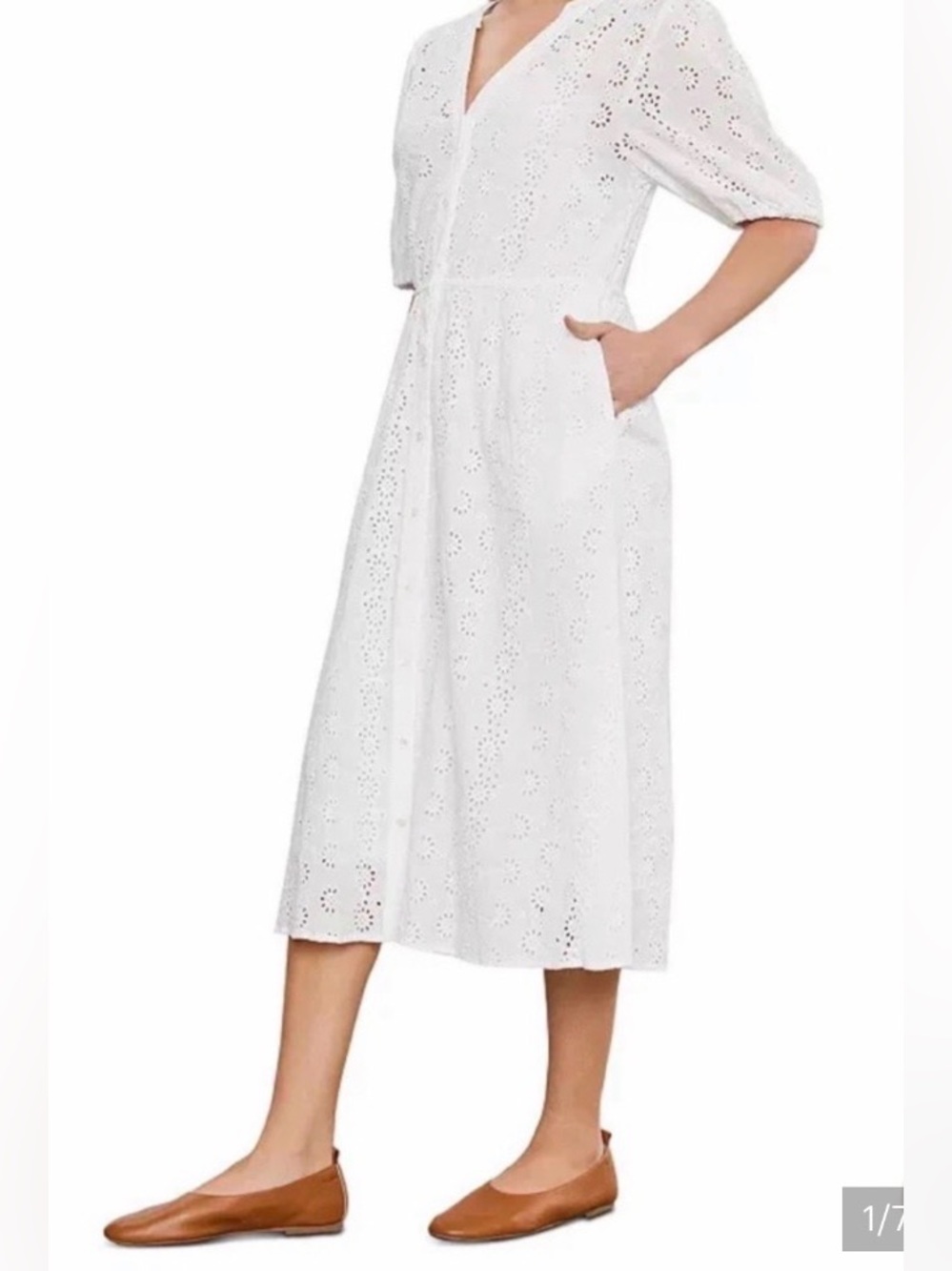 Velvet by Graham & Spencer
White Eyelet V-Neck Midi Dress Size  S